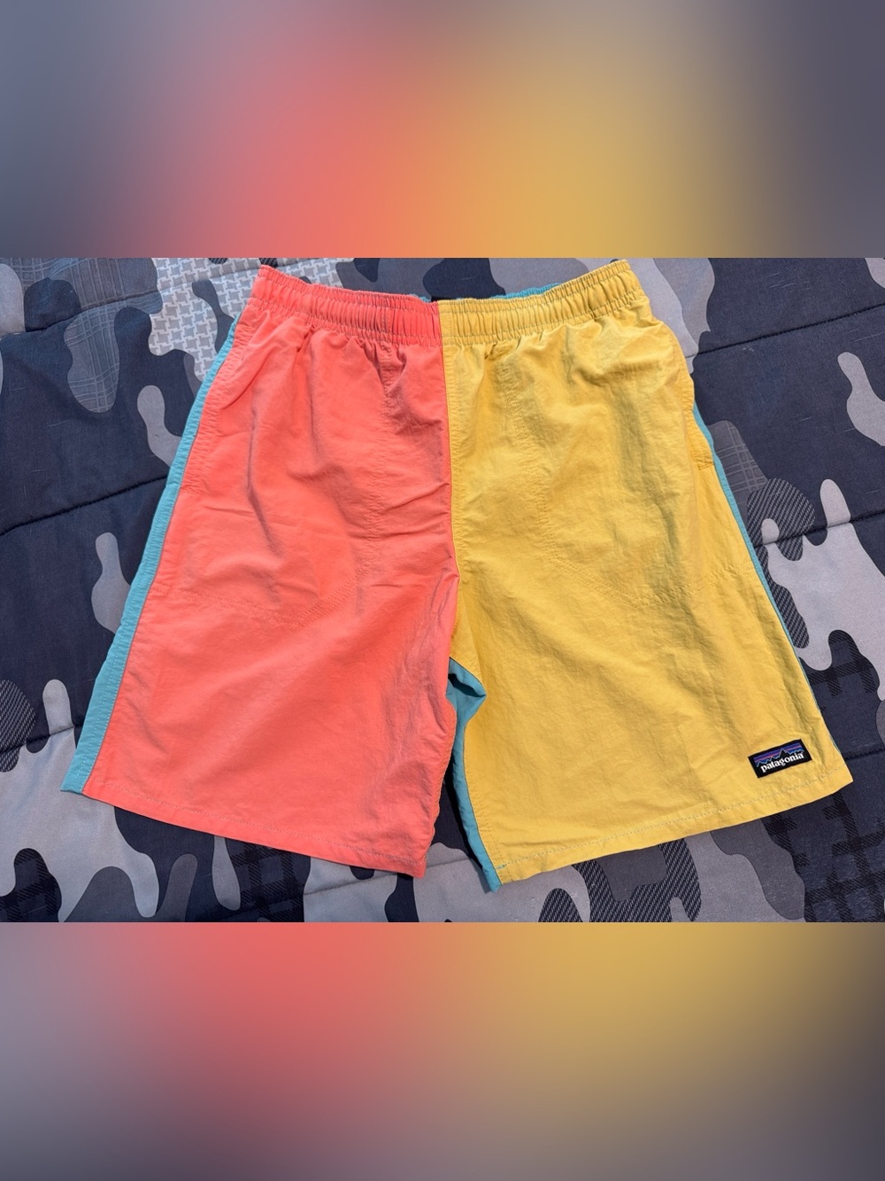 Boys Patagonia Teal, Yellow & Orange Swim Shorts